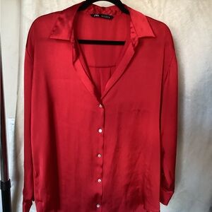 CHERRY RED ZARA SILK TOP
